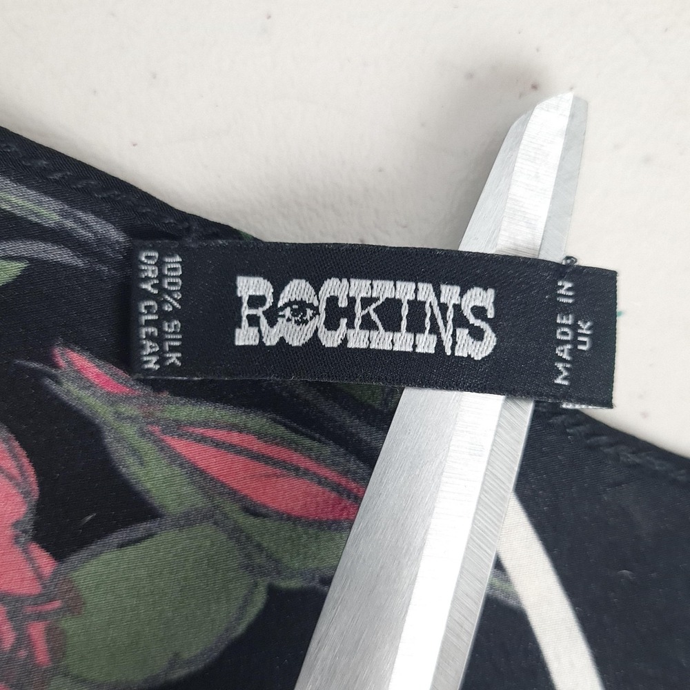 Rockins Scarf Womens One Size Black Silk Roses Barbed Wire Skinny Made UK - Picture 16 of 16
